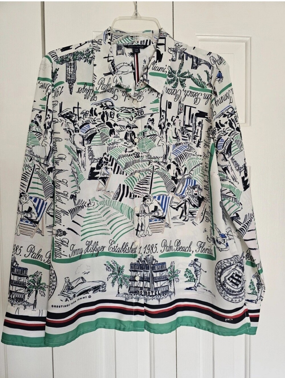 Tommy Hilfiger Palm Beach Ocean Drive Florida Print Button Front Shirt Size LG